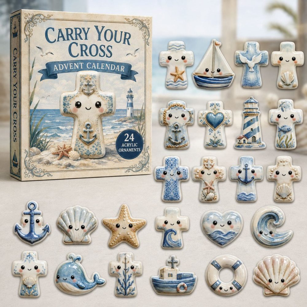 Coastal Faith 2026 Advent Calendar – 24-Day Acrylic Charm Countdown With Inspirational Scripture & Seaside Symbols