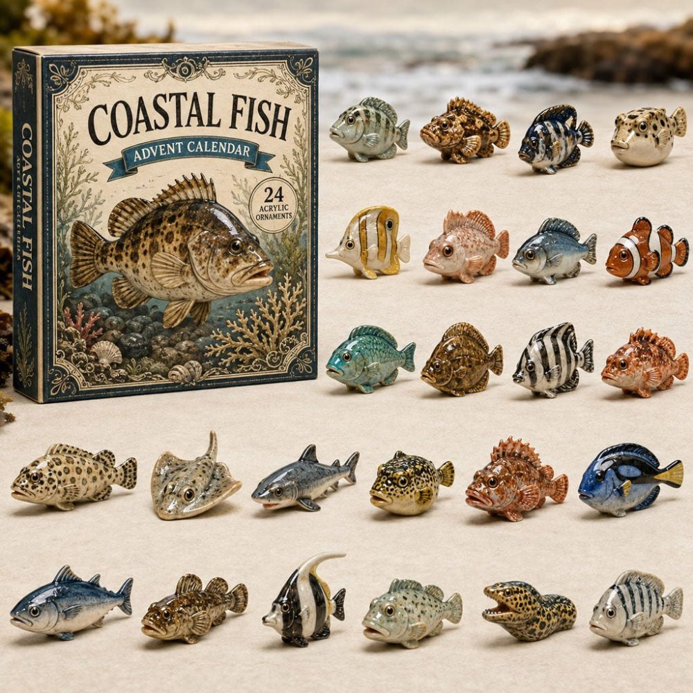 Coastal Fish Species Countdown Calendar 2026 - 24-Day Acrylic Charms Set For Ocean Lovers & Holiday Gifting