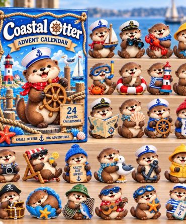 Coastal Otter Holiday Countdown Calendar 2026 — 24 Sea-Life Acrylic Charms, Cute Otter Christmas Gift & Beachy Ornament Set