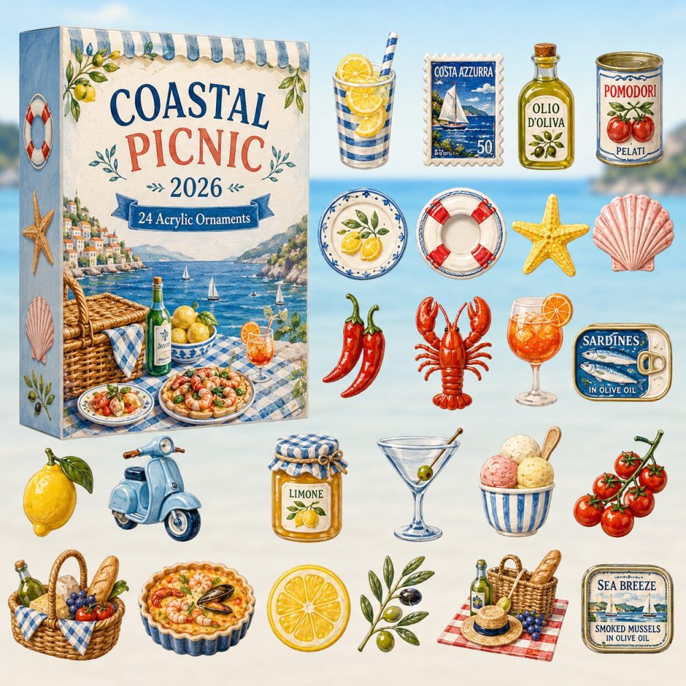 Beach Picnic 2026 Advent Calendar – 24-Day Acrylic Charm Countdown Featuring Coastal Picnic Scenes, Ready To Gift