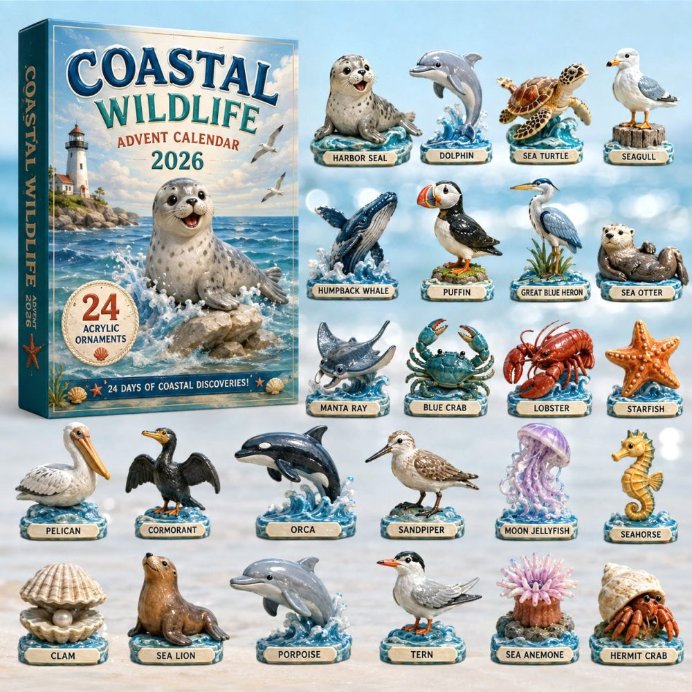Coastal Wildlife 2026 Advent Calendar – 24-Day Acrylic Charm Countdown With Beach Animal Keepsakes, Giftable