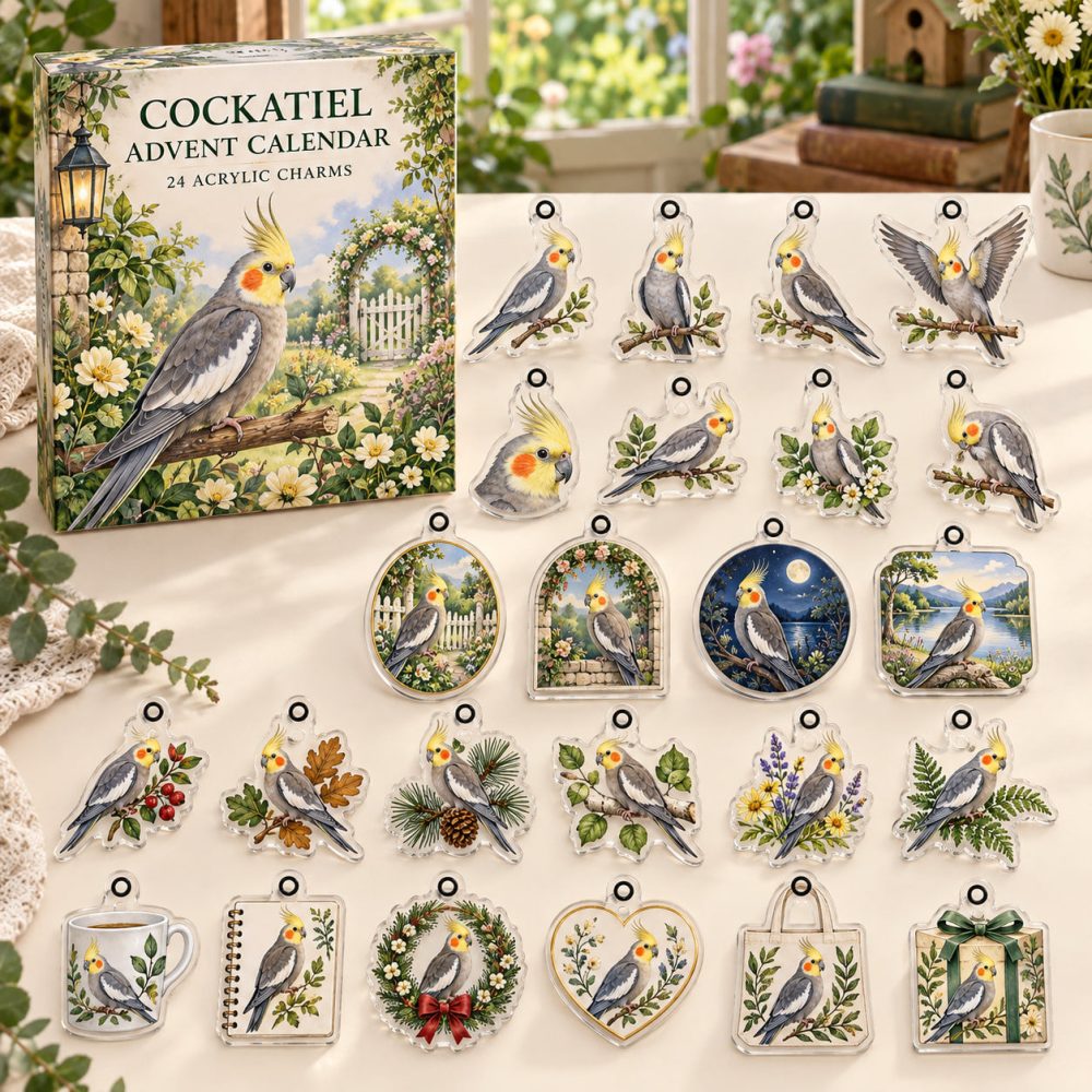Cockatiel Holiday Countdown 2026 - 24 Charming Cockatiel Acrylic Charms, Reusable Bird-Themed Advent Gift For Kids & Collectors