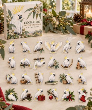 Elegant Cockatoo Holiday Advent Calendar - 24 Acrylic Charms, Reusable Tropical Bird Countdown Gift For Parrot Lovers