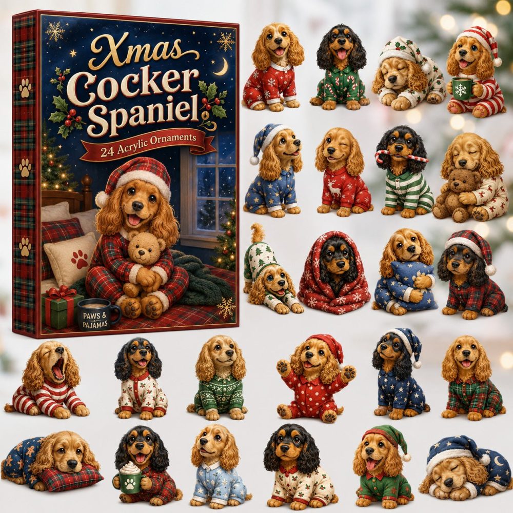 Cocker Spaniel Pajama 2026 Advent Calendar — 24-Day Cozy Pjs Acrylic Charms, Dog Sleepwear Theme Countdown Gift For Spaniel Fans