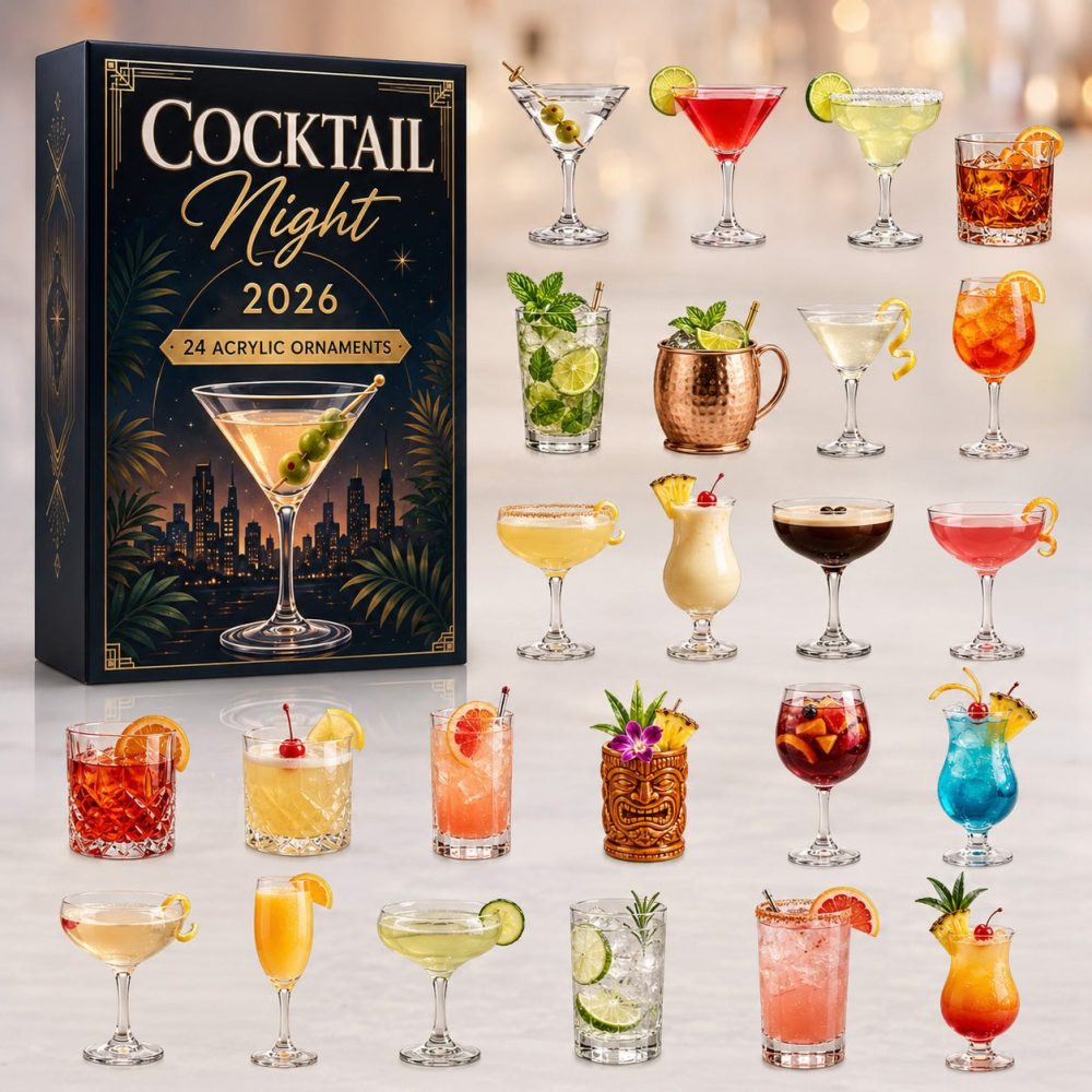 Cocktail Night Countdown Calendar — 24 Mixology Acrylic Charms, Gift Set For Home Bartenders & Party Lovers Holiday 2026