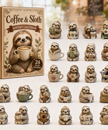 Coffee Sloth 2026 Advent Calendar — 24-Day Cozy Coffee & Relax Acrylic Charms, Sloth Lover Countdown Gift For Coffee Fans