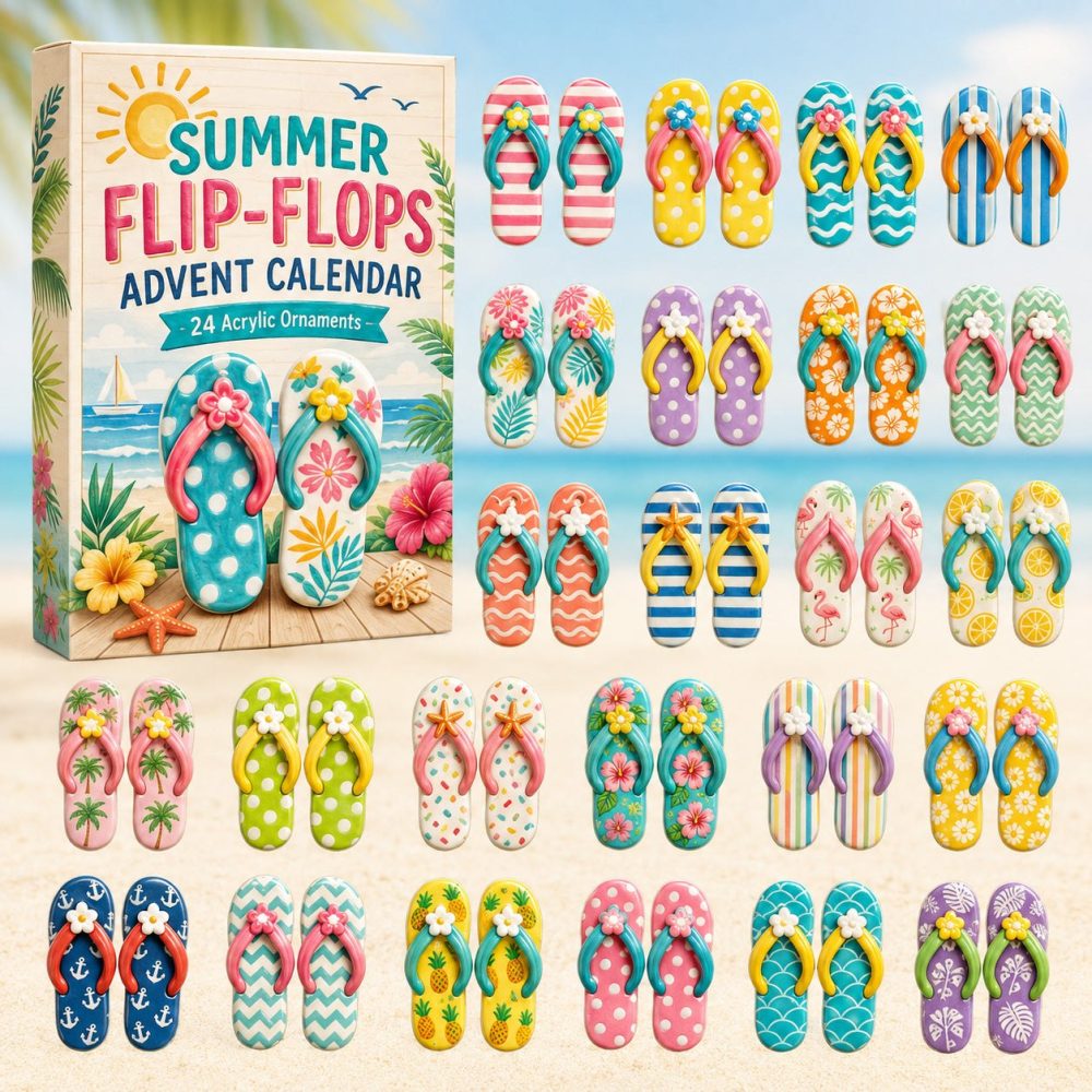 Colorful Flip-Flops 2026 Advent Calendar — 24-Day Beach Vibes Acrylic Charms, Summer Shoes Themed Countdown Gift For Fun Lovers