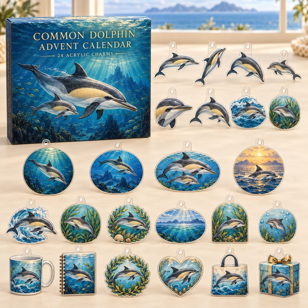 24-Day Common Dolphin Acrylic Charm Advent Countdown — Premium Ocean-Themed Holiday Calendar Gift Set For Dolphin Collectors