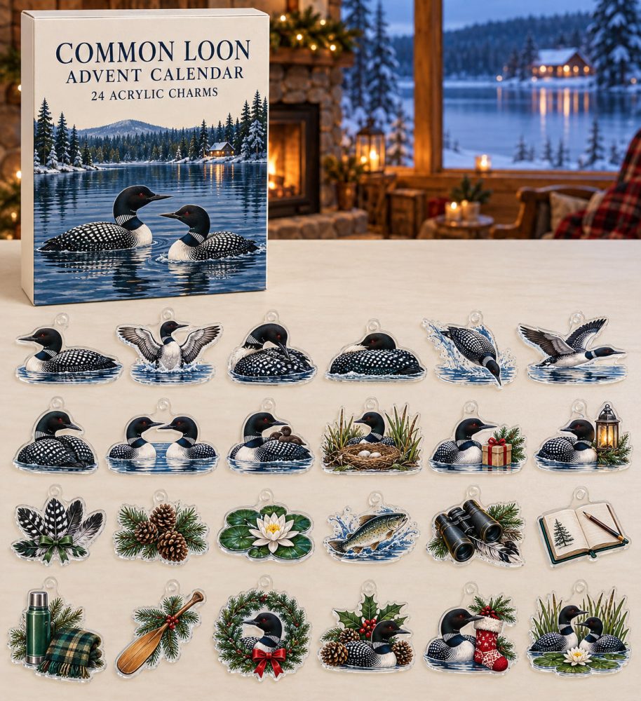 Common Loon Advent Calendar - 24 Acrylic Charms, Rustic Lake Bird Ornaments For Holiday Countdown & Gifts For Nature Enthusiasts