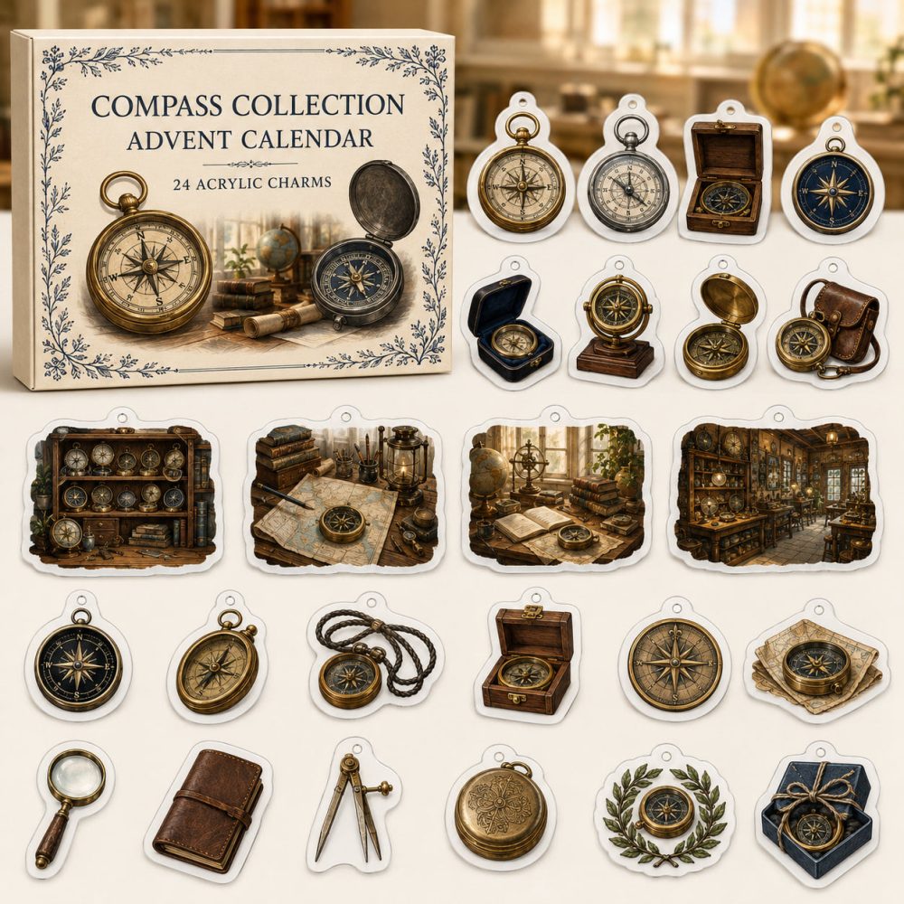 Compass Collector Advent Calendar — 24 Acrylic Navigation Charms For Travelers & Explorers , Adventure Gift Countdown Set
