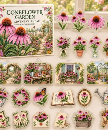24-Day Acrylic Charm Countdown Featuring Coneflower Illustrations — Holiday Gift Set For Nature & Garden Enthusiasts