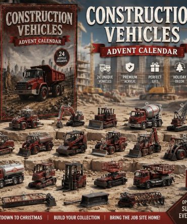 Construction Vehicles Fleet Advent 2026 — 24 Heavy-Duty Mini Vehicle Acrylic Charms, Kids' Stem Play & Holiday Countdown Gift Set