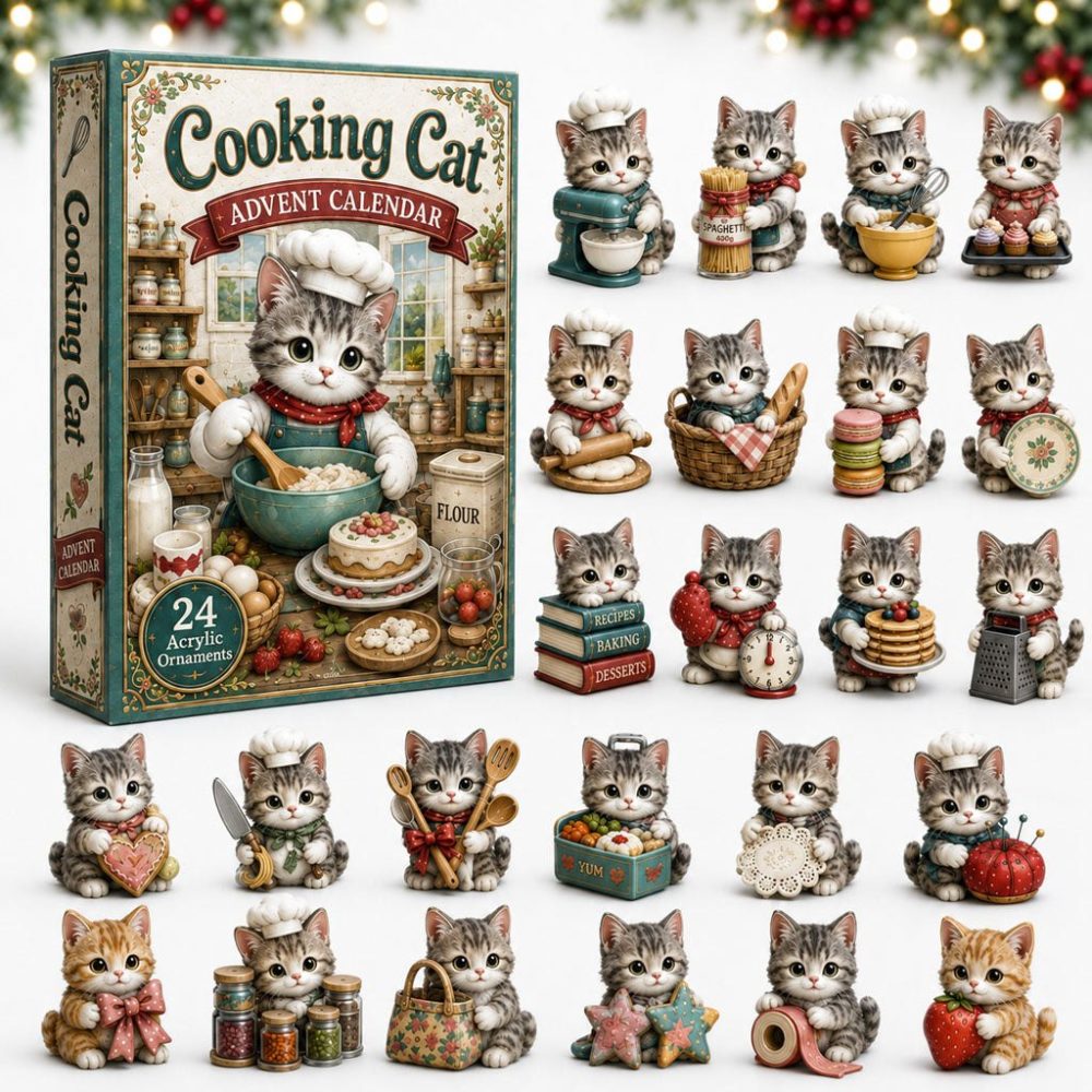 Cooking Cat 2026 Advent Calendar — 24-Day Feline Chef Acrylic Charms, Cute Cat Baker Countdown Gift For Cat & Food Lovers