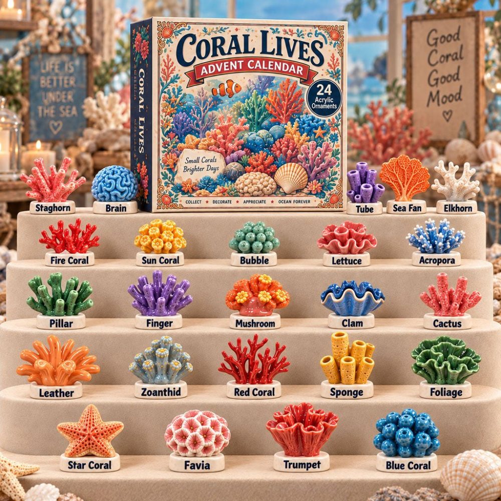 Living Coral Conservation Advent Calendar 2026 — 24-Day Acrylic Coral Charm Collection, Ocean Preservation Gift & Educational Kit
