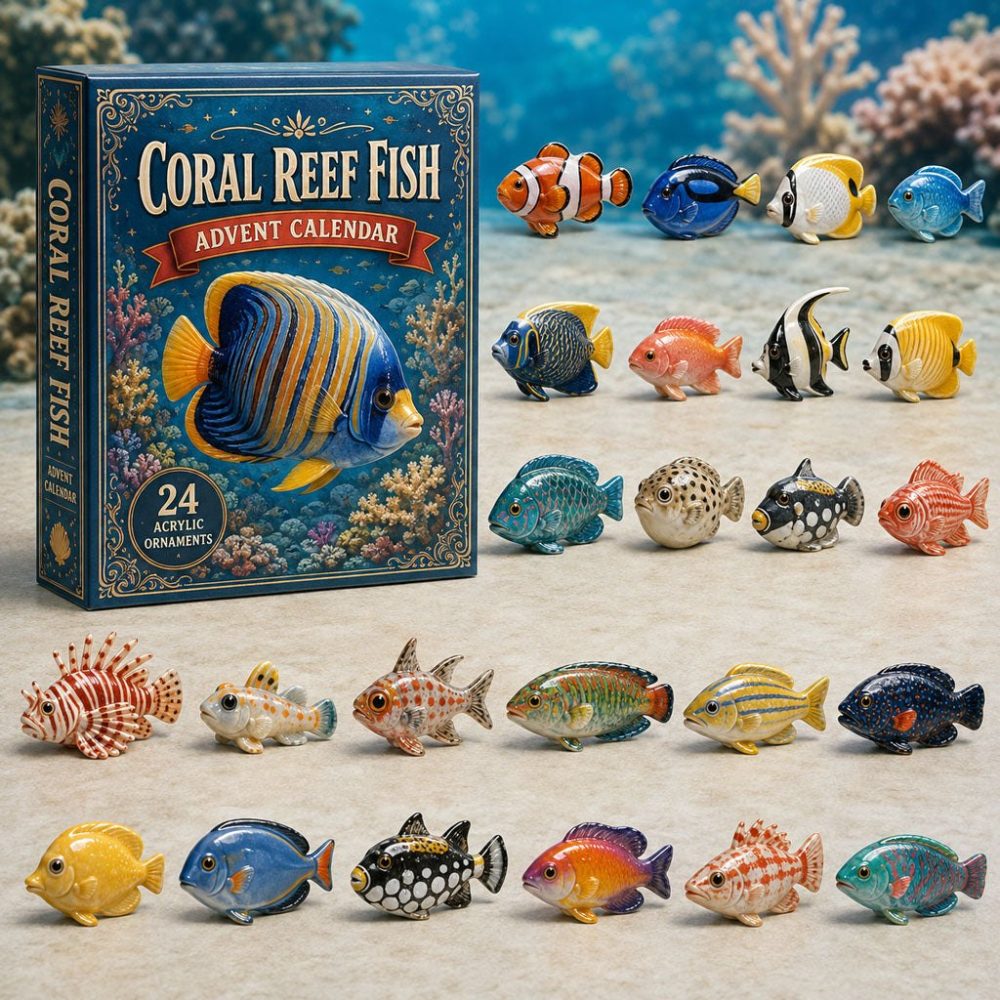 2026 Coral Reef Ocean Countdown Calendar - 24-Day Acrylic Fish Charms Collection, Holiday Gift Set