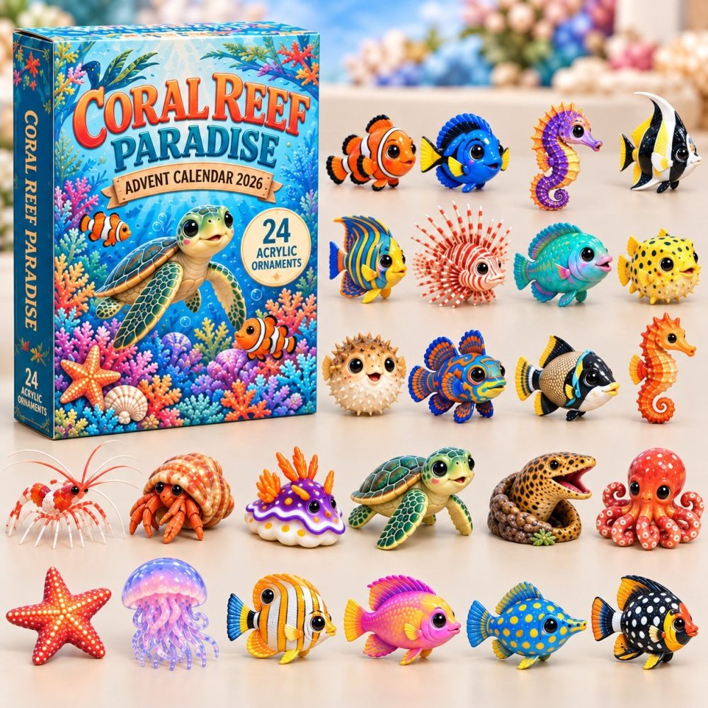 2026 Coral Reef Paradise Countdown — 24-Day Ocean-Themed Advent With Colorful Acrylic Sea Creature Charms, Nautical Holiday Gift