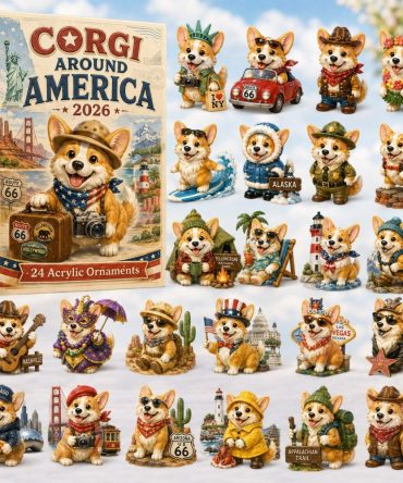 Corgi Usa 2026 Advent Calendar — 24-Day Around America Acrylic Charms, Landmark-Themed Dog Lover Countdown Gift & Travel Keepsake