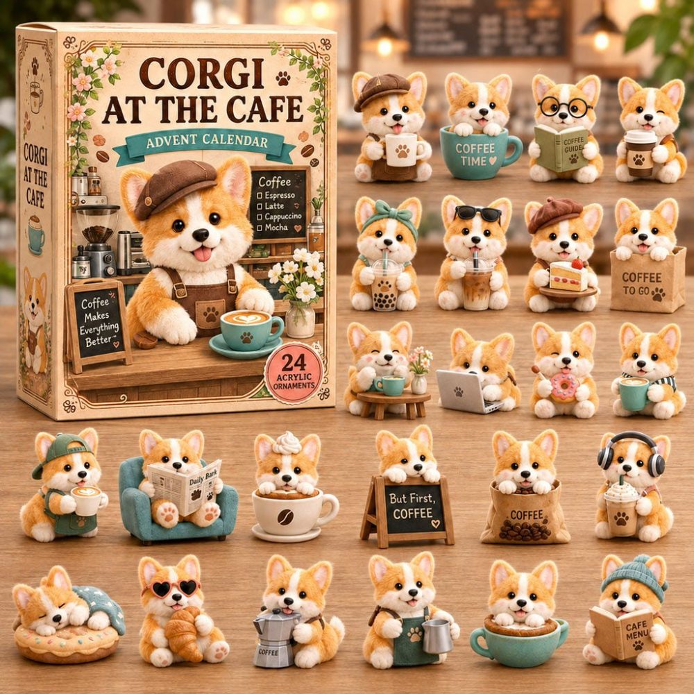 Corgi Cafe 24-Day Holiday Countdown — 2026 Acrylic Charm Advent Calendar, Cute Dog-Themed Collectible & Gift Idea