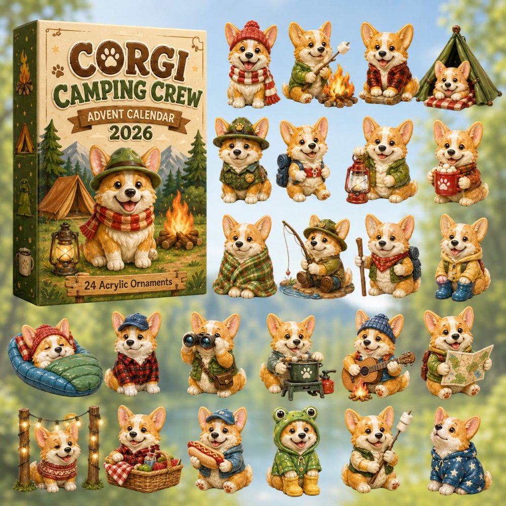 Corgi Camping 2026 Advent Calendar — 24-Day Outdoor Camping Acrylic Charms, Adventure-Themed Dog Lover Countdown Keepsake Gift