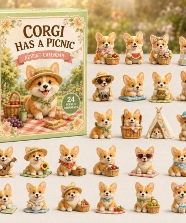 Corgi Picnic 24-Day Advent Calendar — 2026 Holiday Countdown With Acrylic Charms, Collectible Cute Dog Gift For Fans