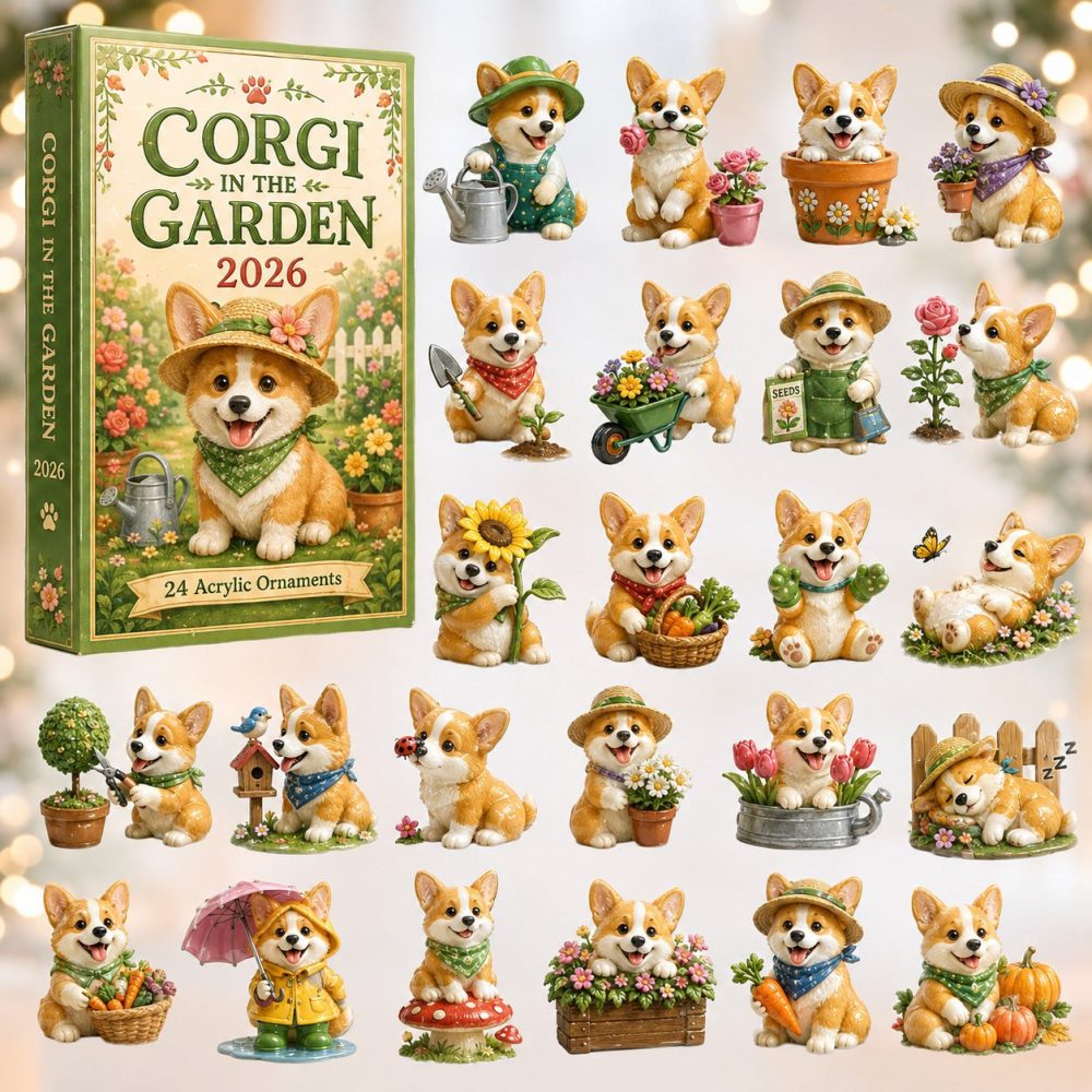 Corgi Garden 2026 Advent Calendar — 24-Day Floral & Garden Acrylic Charms, Cute Plant-Lover Corgi Countdown Gift