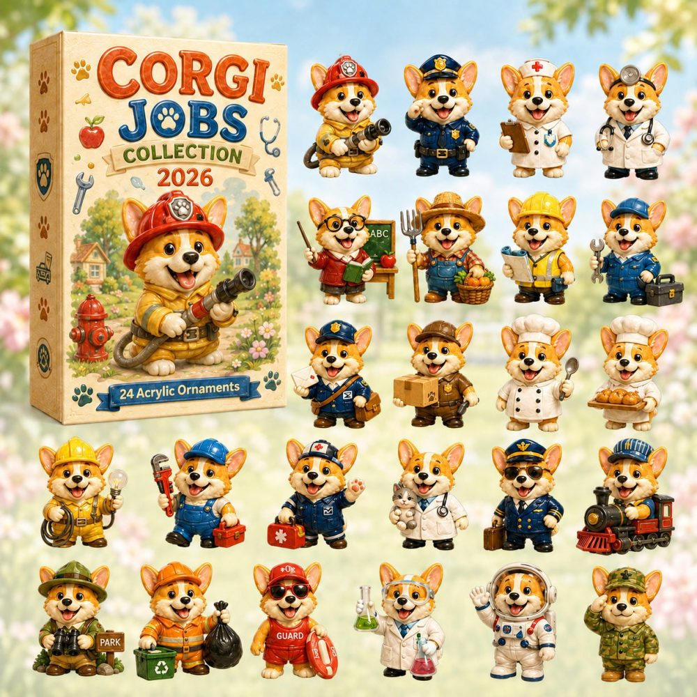 Corgi Careers 2026 Advent Calendar — 24-Day Jobs-Themed Acrylic Charms, Cute Occupation Corgi Countdown Gift For Dog Fans