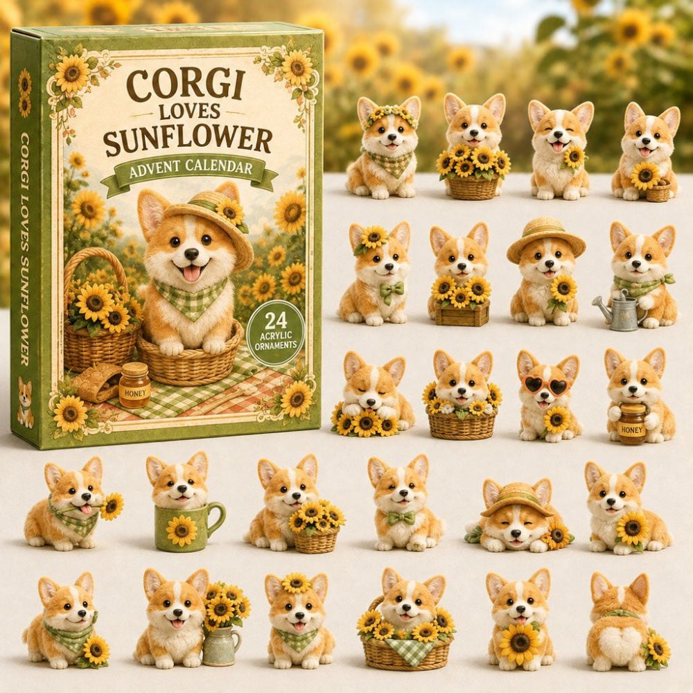 Corgi Loves Sunflower Advent Calendar 2026 — 24 Sunny Days Of Corgi & Sunflower Acrylic Charms, Bright Holiday Countdown For Dog Fans