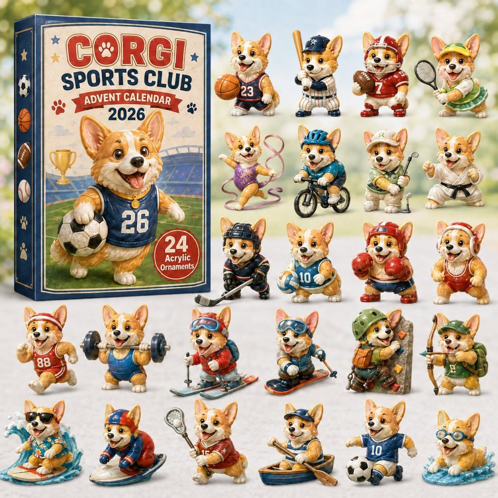 Corgi Sports 2026 Advent Calendar — 24-Day Athletic-Themed Acrylic Charms, Sports Lover Dog Countdown Gift, Collectible Keepsake