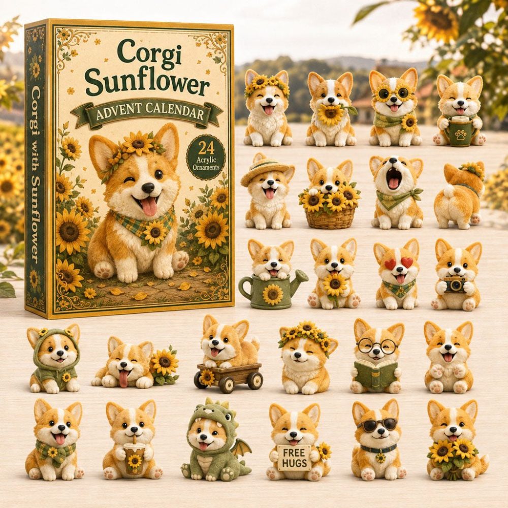 2026 Sunflower Corgi Advent Calendar — 24-Day Bright Countdown With Sunflower Acrylic Charms, Happy Holiday Gift For Corgi Fans
