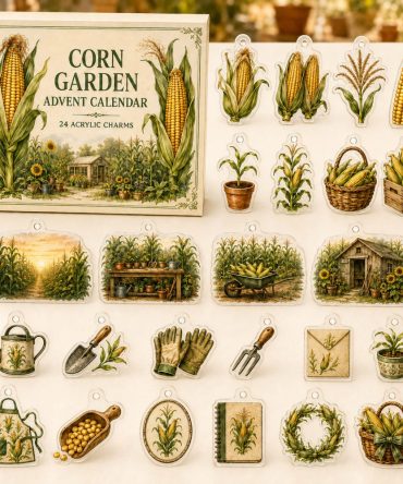 Corn Growing Garden Countdown — 24 Farming & Seedling Acrylic Charms Advent Set, Educational Gift For Young Gardeners & Homesteaders