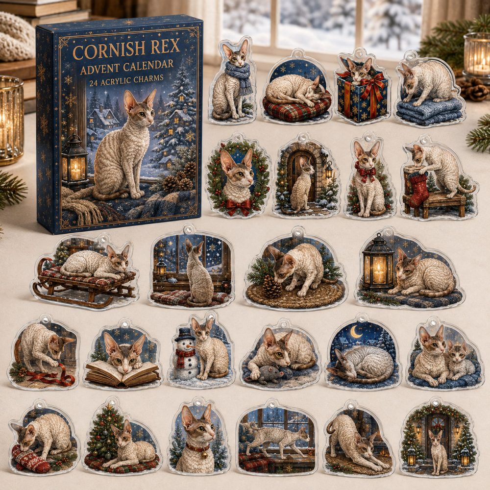 Cornish Rex Holiday Advent Calendar With 24 Acrylic Charms — Festive Cat-Lover Gift & Collectible Seasonal Keepsake