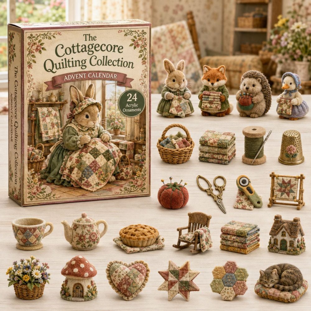 Cottagecore Quilting 2026 Countdown — 24-Day Acrylic Charm Advent For Quilters, Rustic Craft Gift With Keepsake Box