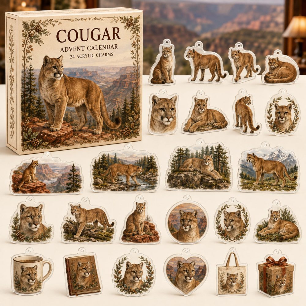 Cougar Holiday Countdown Collection — 24 Sleek Acrylic Wildlife Charms For Advent, Collector Gifts & Unique Stocking Stuffers