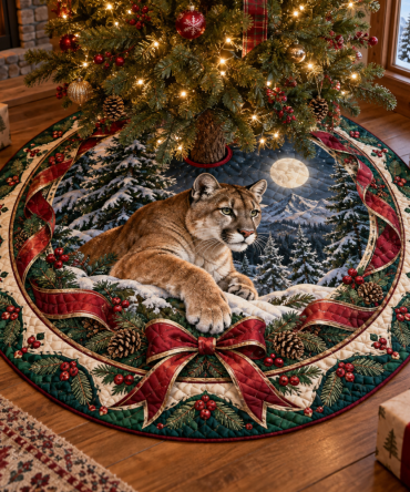 Cougar Heritage Quilted Christmas Tree Skirt — 48" Round Premium Holiday Decor, Plush Lining, Machine-Washable, Gift-Ready