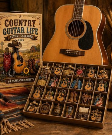 Country Guitar Advent In Wooden Case 2026 — 24 Acoustic Music-Themed Acrylic Charms, Rustic Collector'S Countdown Gift For Musicians
