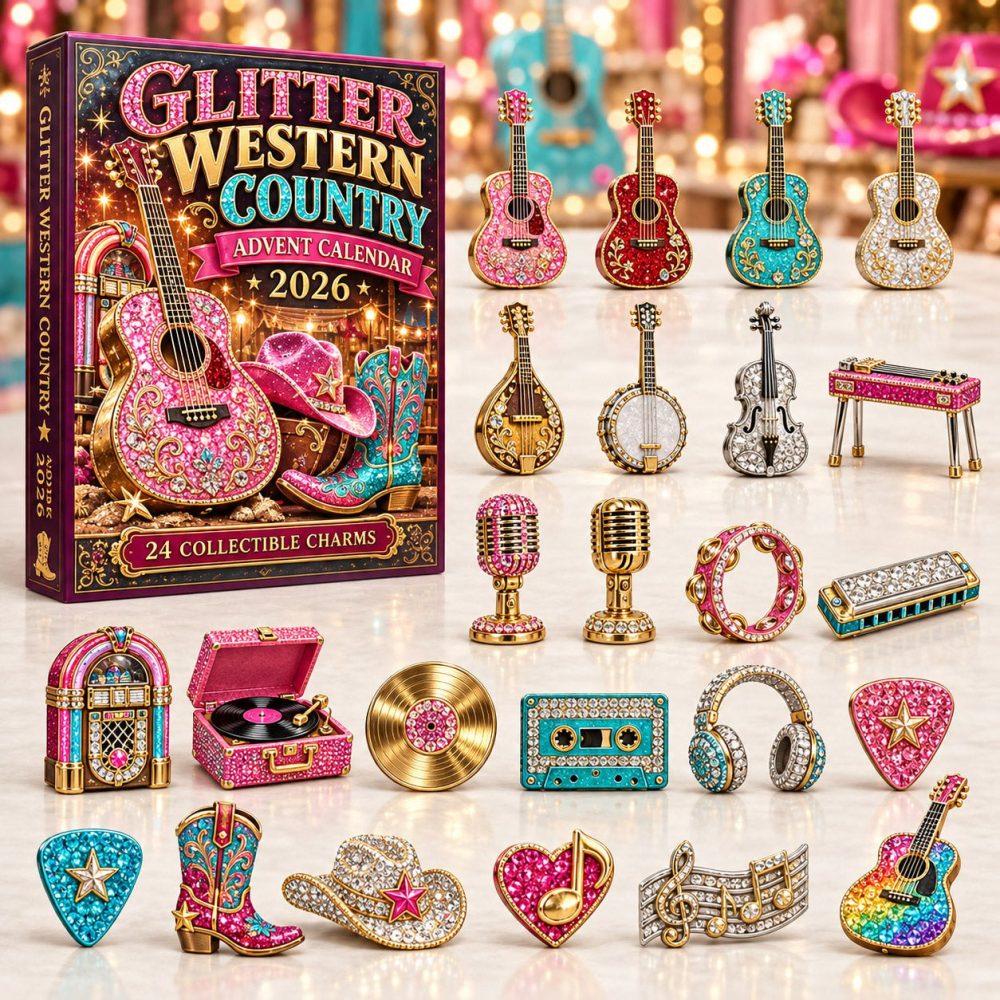 2026 Glitter Western Country 24-Day Advent Countdown With Shimmer Acrylic Charms - Cowgirl & Cowboy Holiday Stocking Gift Calendar