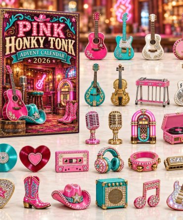 Pink Honky Tonk 24-Day 2026 Retro Country Countdown — Fun Pink Acrylic Charms & Display For Western Chic Holiday Decor And Gifts