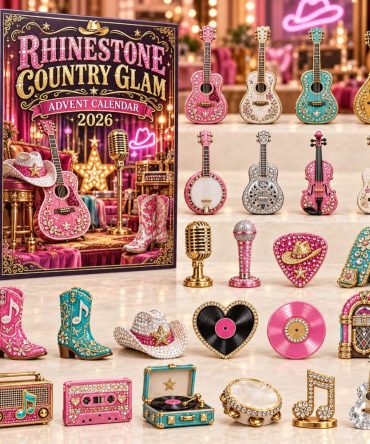 Rhinestone Country Glam 24-Day 2026 Holiday Countdown — Bling Acrylic Charms With Rustic Glam Display For Chic Farmhouse Décor & Gift Giving