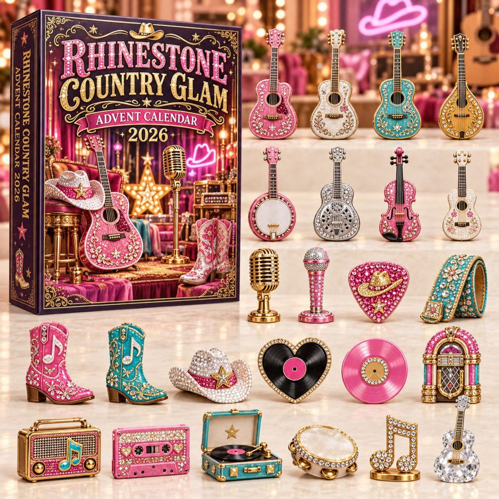 Rhinestone Country Glam 24-Day 2026 Holiday Countdown — Bling Acrylic Charms With Rustic Glam Display For Chic Farmhouse Décor & Gift Giving