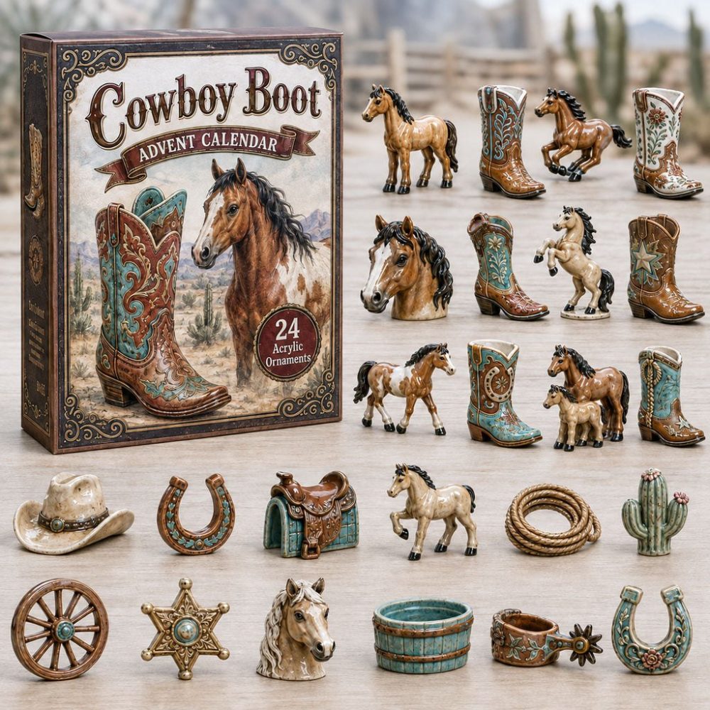 Classic Cowboy Boots Advent Calendar 2026 — 24-Day Western Charm Countdown With Acrylic Trinkets, Gift-Ready
