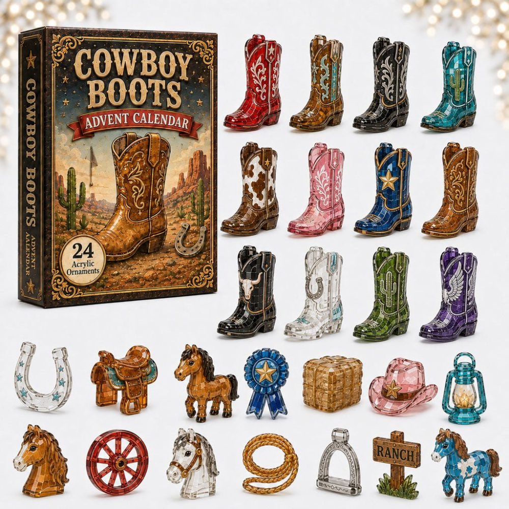 2026 Cowboy Boots & Horse Countdown Calendar — 24-Day Acrylic Charm Advent, Rustic Gift For Equestrian Fans