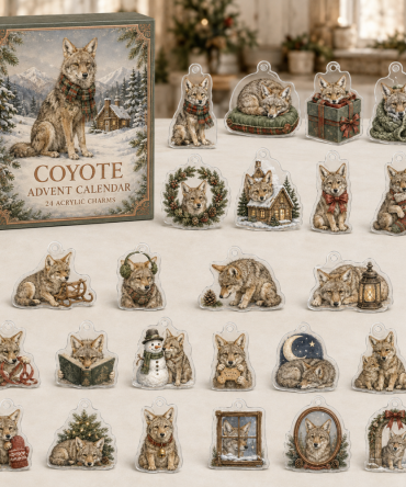 Coyote Holiday Countdown Set — 24-Day Acrylic Charm Collection For Animal Lovers, Festive Advent Ornaments & Gift