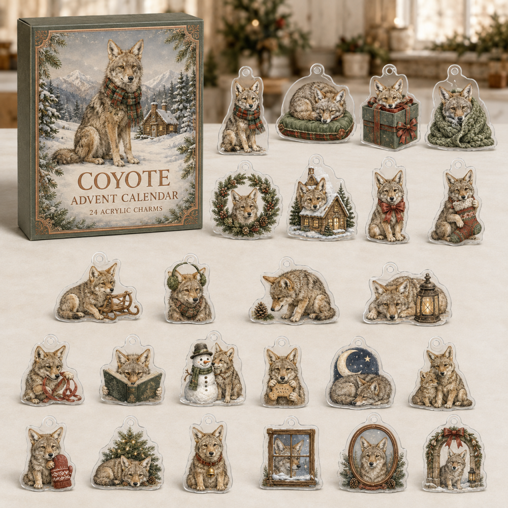 Coyote Holiday Countdown Set — 24-Day Acrylic Charm Collection For Animal Lovers, Festive Advent Ornaments & Gift