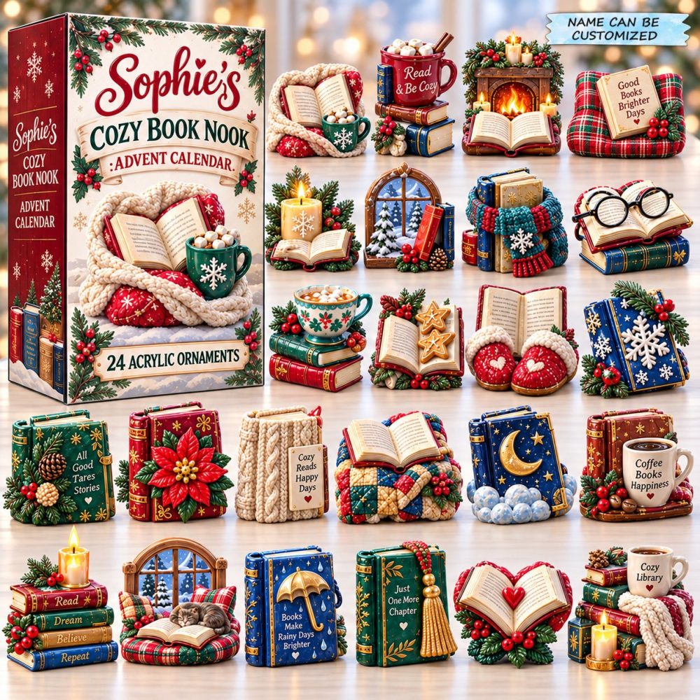 2026 Cozy Reading Countdown - 24-Day Acrylic Charm Advent Calendar For Book Lovers, Warm Home & Coffee-Themed Gift