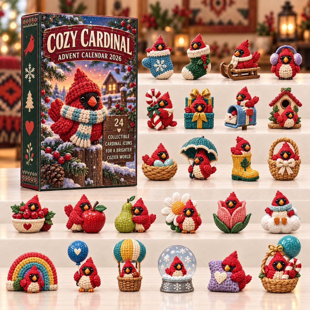 2026 Cozy Cardinal Countdown Calendar — 24 Acrylic Cardinal Charms, Classic Winter Bird Advent Gift For Nature Lovers