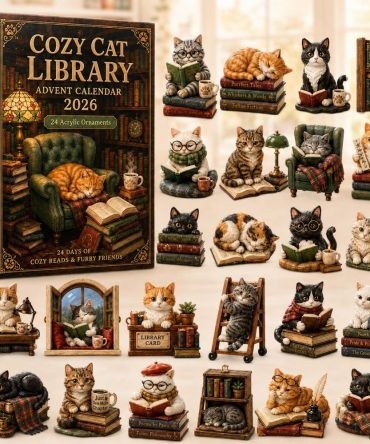 2026 Cozy Cat Library Countdown Calendar - 24 Acrylic Charm Surprises, Cute Cat & Books Gift For Cat Lovers