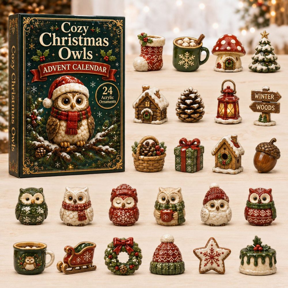 Holiday Owl Advent Calendar — 24-Day Christmas Countdown With Festive Owl Acrylic Charms & Rustic Seasonal Hanging Decor