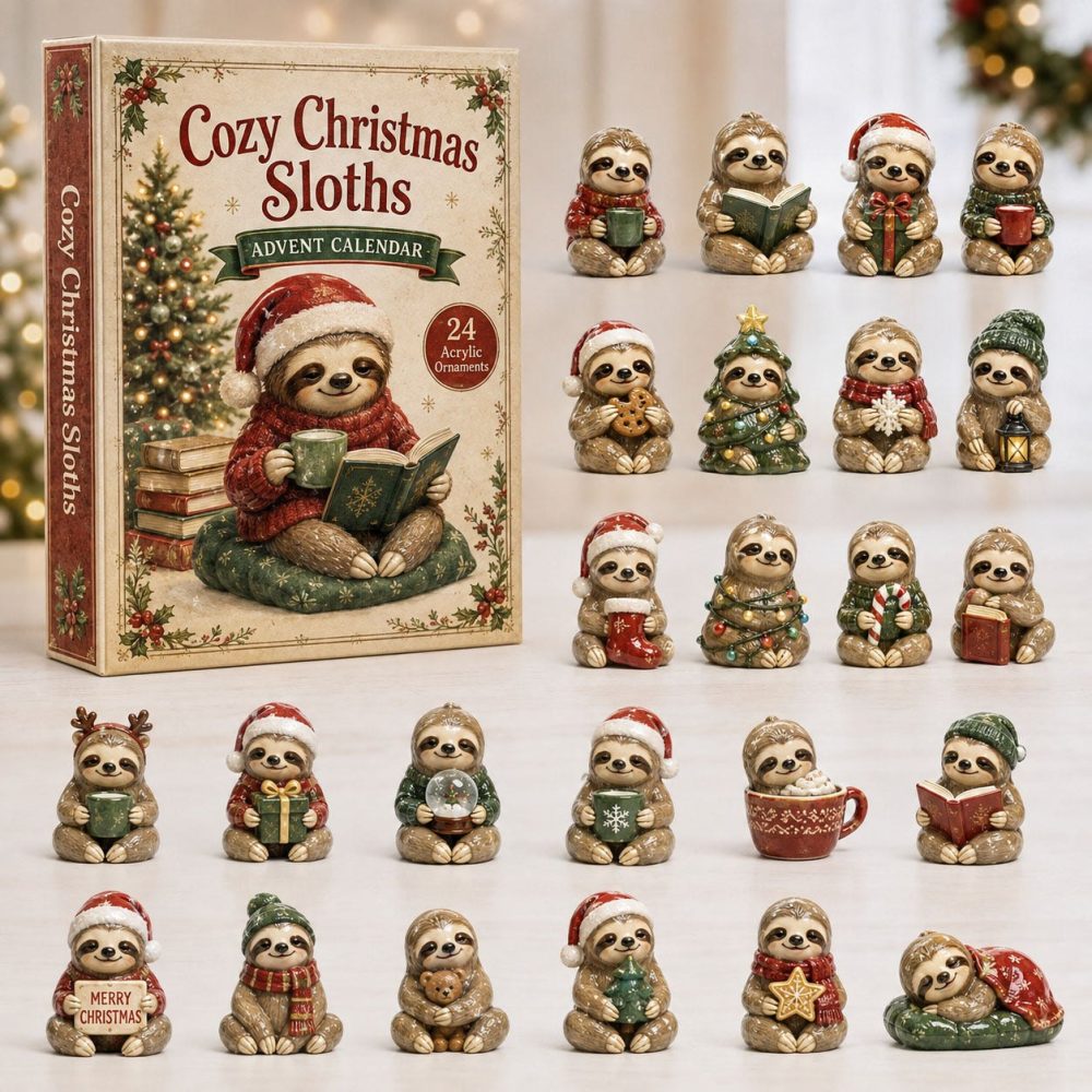 Christmas Sloth Advent Calendar — 24-Day Holiday Countdown With Cute Sloth Acrylic Charms, Cozy Seasonal Decor & Gift Box