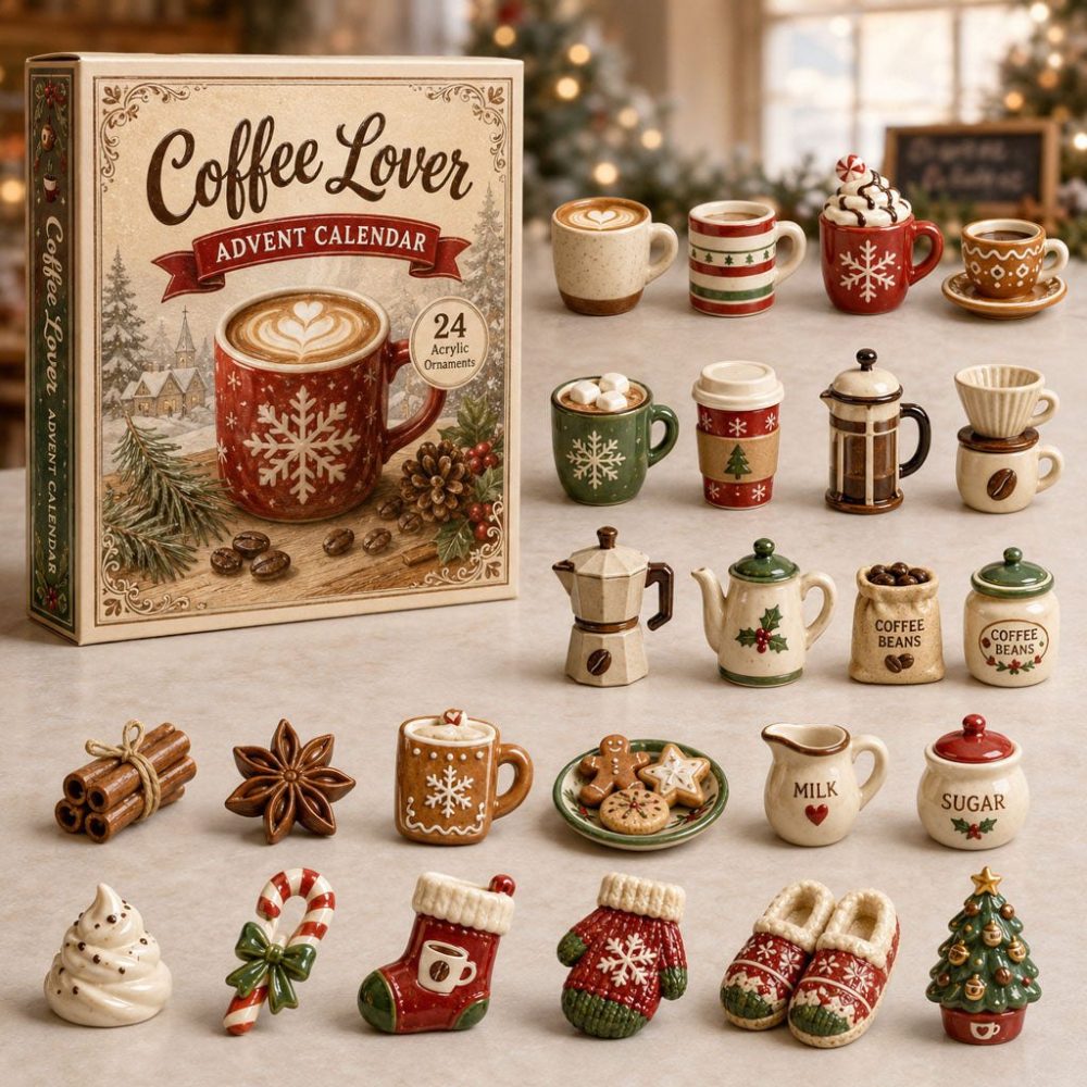 Cozy Coffee Lover Advent Calendar 2026 — 24-Day Countdown With Acrylic Coffee Charms, Gift For Caffeine Fans