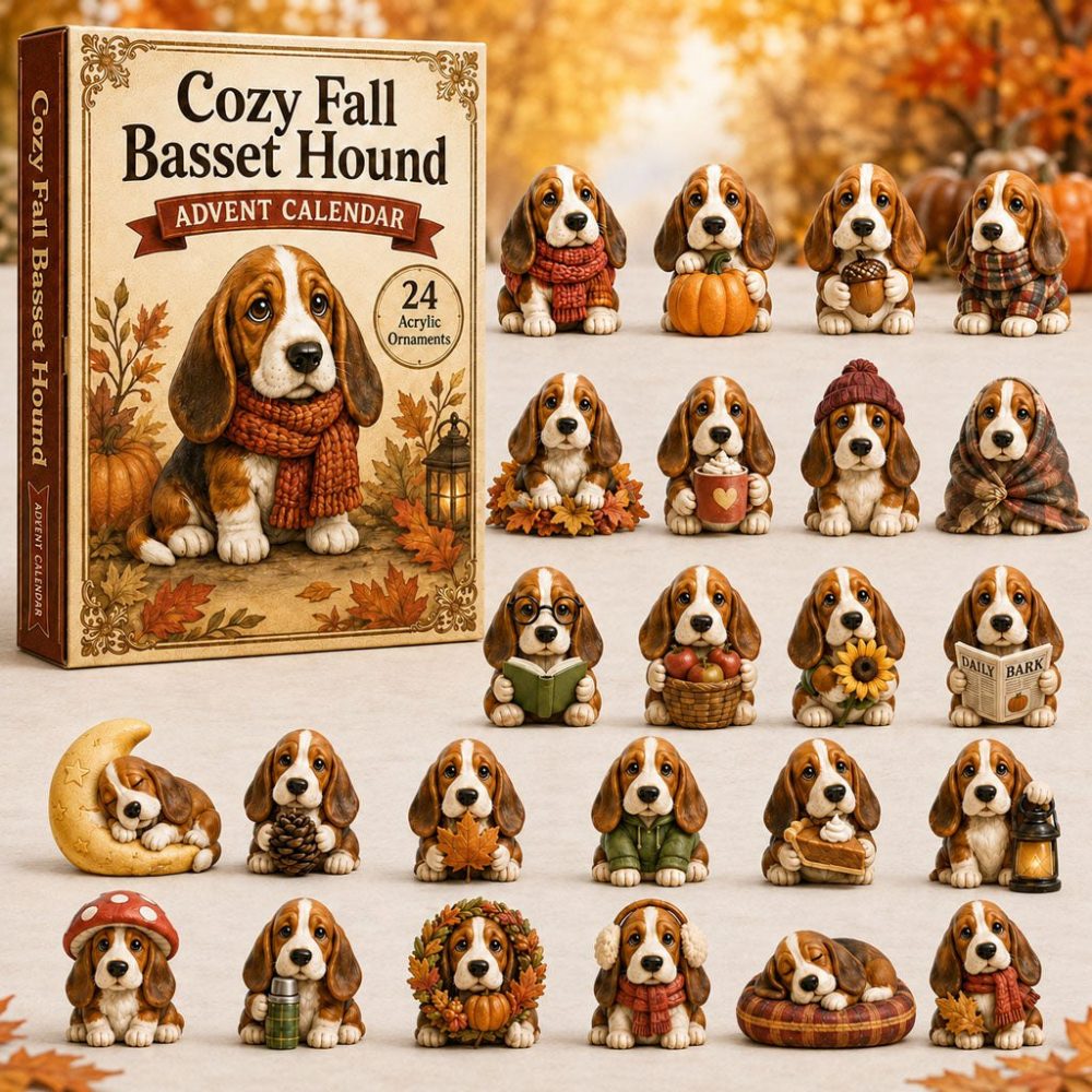 Basset Hound Pumpkin Advent Calendar — 24-Day Cozy Fall Countdown With Autumn Pumpkin Acrylic Charms & Burlap Hanger